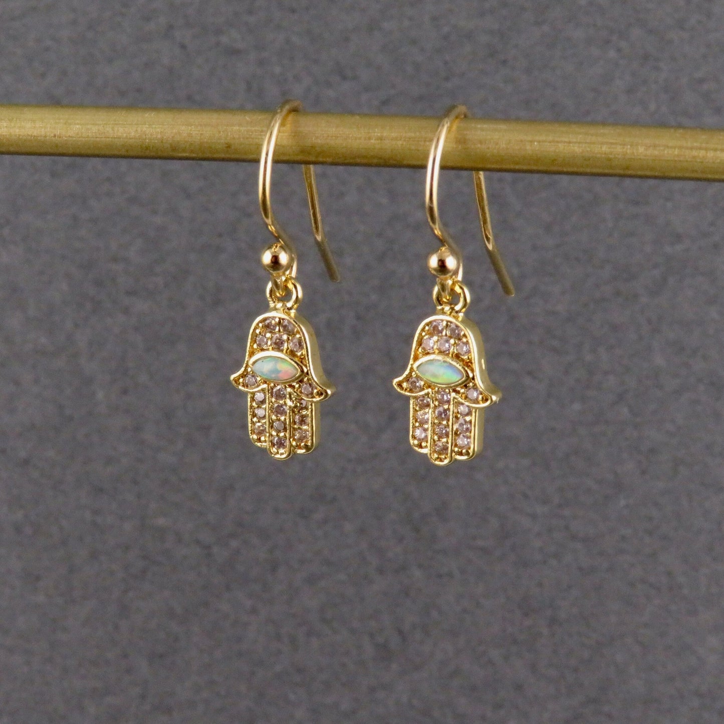 Gold Hamsa Earrings | Opal CZ Hamsa Earrings | Delicate Hamsa Hand Earrings | Gold Sparkly Hamsa Earrings | Minimal Hand of God Earrings