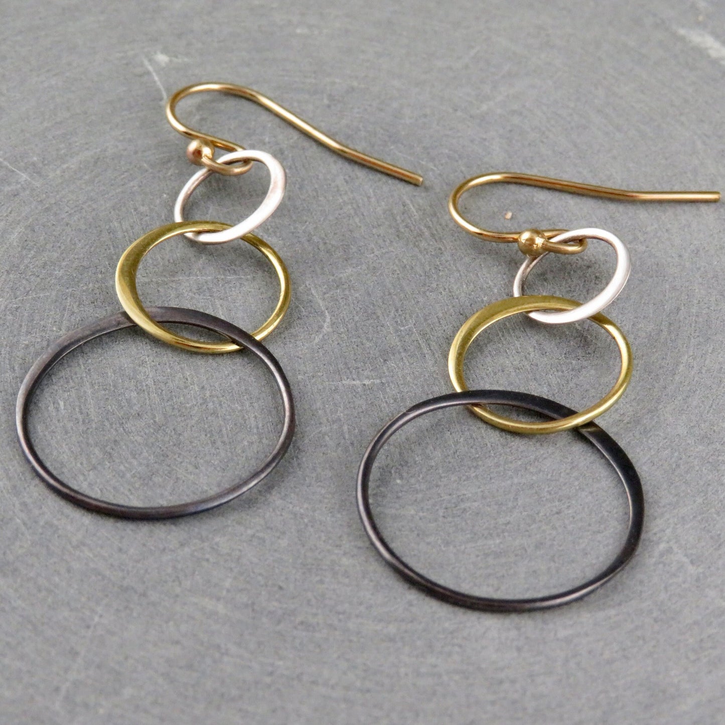 Mixed Metal Earrings | Silver Gold Rings Earring | Two Tone Circles Earrings | Mixed Tones Earrings | Three Circles Earrings