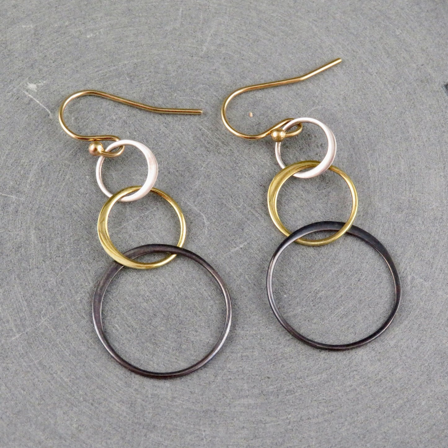 Mixed Metal Earrings | Silver Gold Rings Earring | Two Tone Circles Earrings | Mixed Tones Earrings | Three Circles Earrings