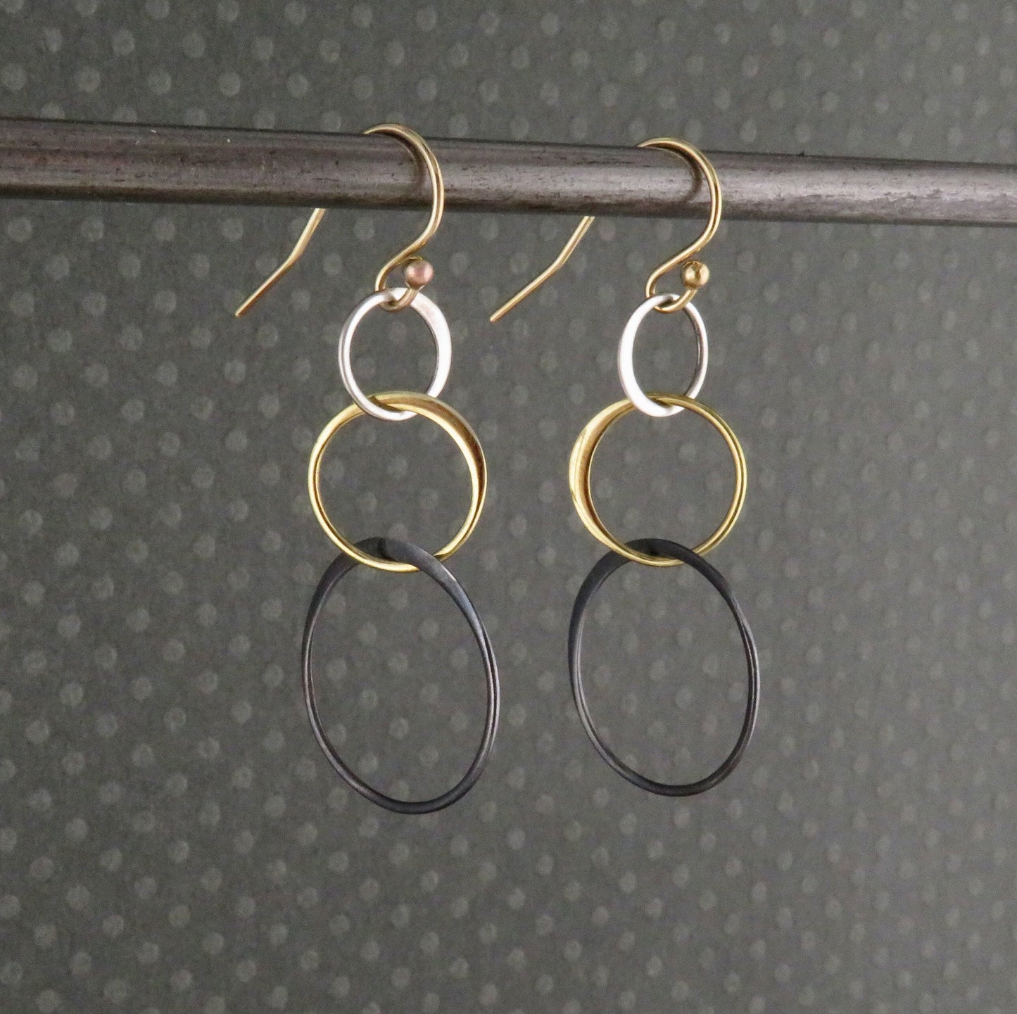 Mixed Metal Earrings | Silver Gold Rings Earring | Two Tone Circles Earrings | Mixed Tones Earrings | Three Circles Earrings