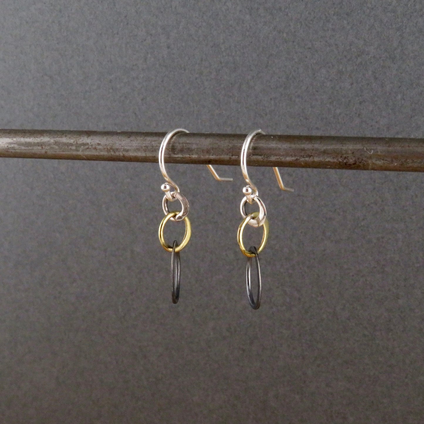 Mixed Metal Earrings | Silver Gold Rings Earring | Two Tone Circles Earrings | Delicate Mixed Tones Earrings | Three Circles Earrings Small