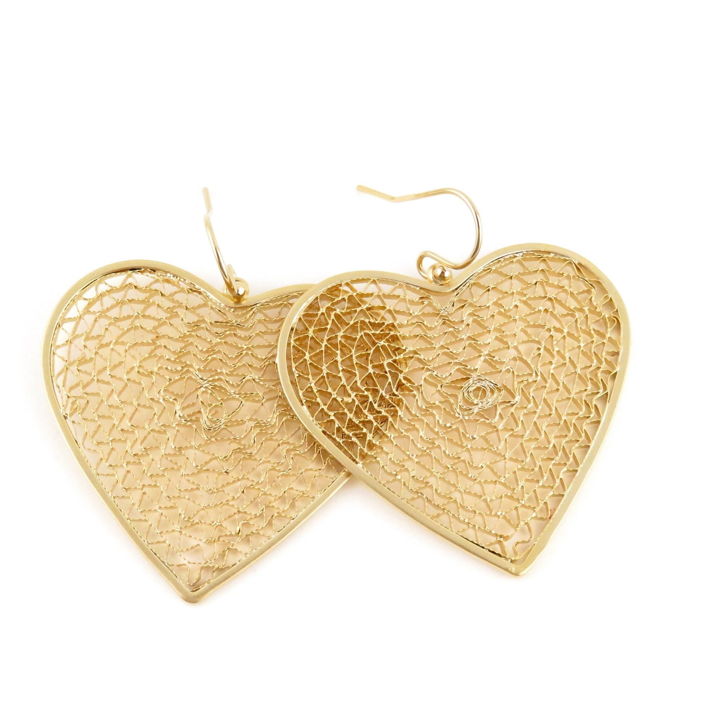 Gold Mesh Earrings | Gold Heart Earrings | Large Gold Heart Earrings | Gold Woven Heart Earrings | Large Gold Delicate Earrings | Mesh Heart