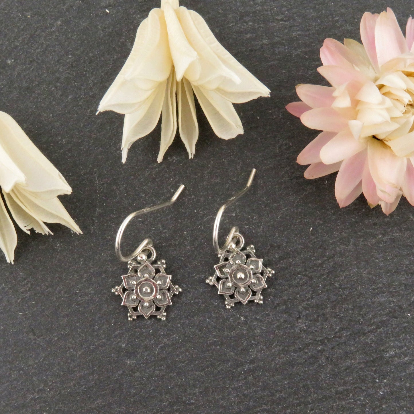 Sterling Small Mandala Earrings | Silver Geometric Earrings | Lotus Mandala Earrings | Silver Intricate Geo Earrings | Lotus Earrings