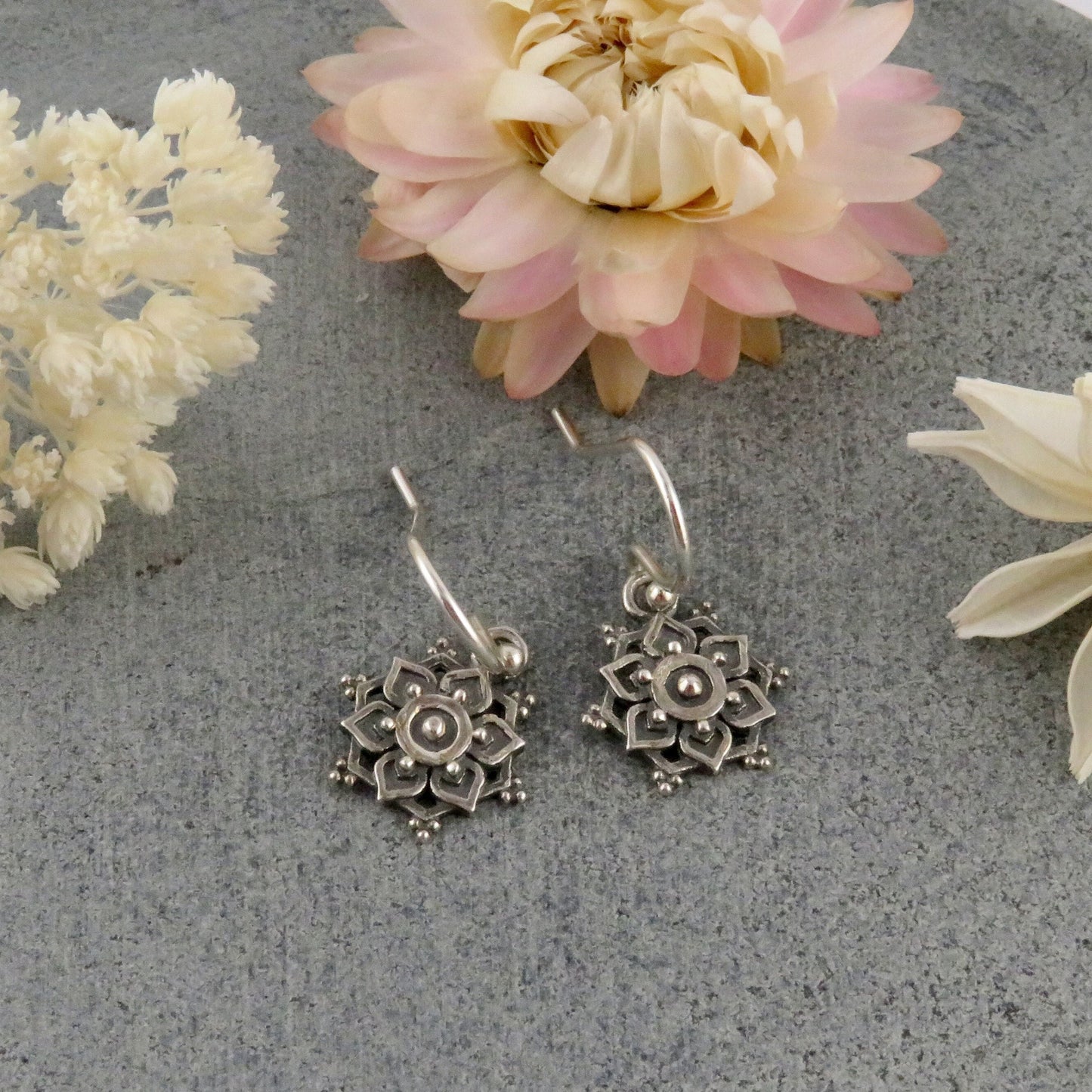 Sterling Small Mandala Earrings | Silver Geometric Earrings | Lotus Mandala Earrings | Silver Intricate Geo Earrings | Lotus Earrings