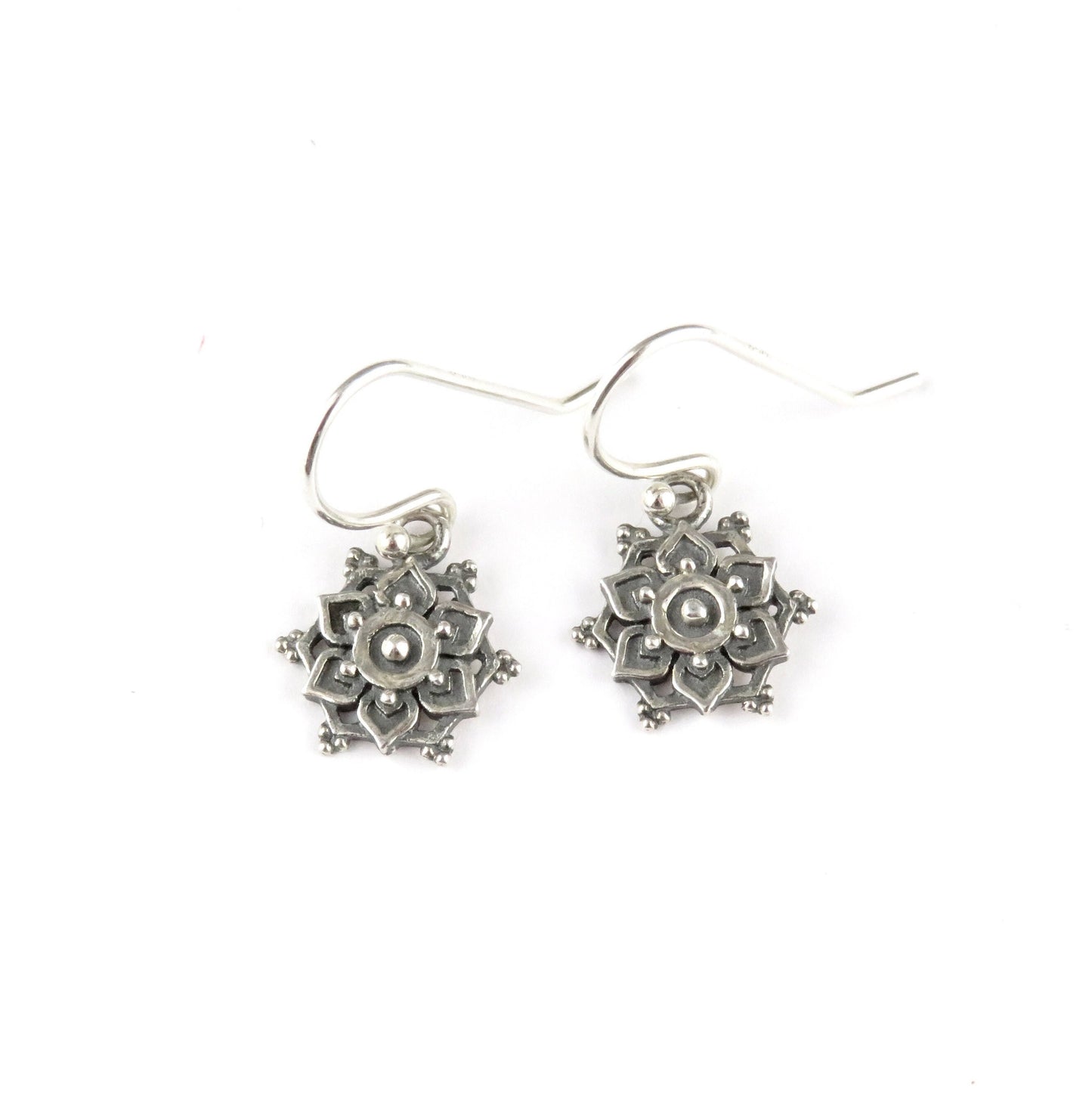 Sterling Small Mandala Earrings | Silver Geometric Earrings | Lotus Mandala Earrings | Silver Intricate Geo Earrings | Lotus Earrings