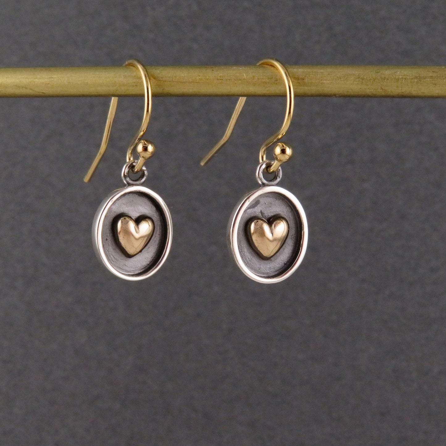 Two Tone Heart Earrings | Silver Gold Heart Earrings | Mixed Metal Heart Earrings | Sterling Heart Earrings | Framed Heart Earrings