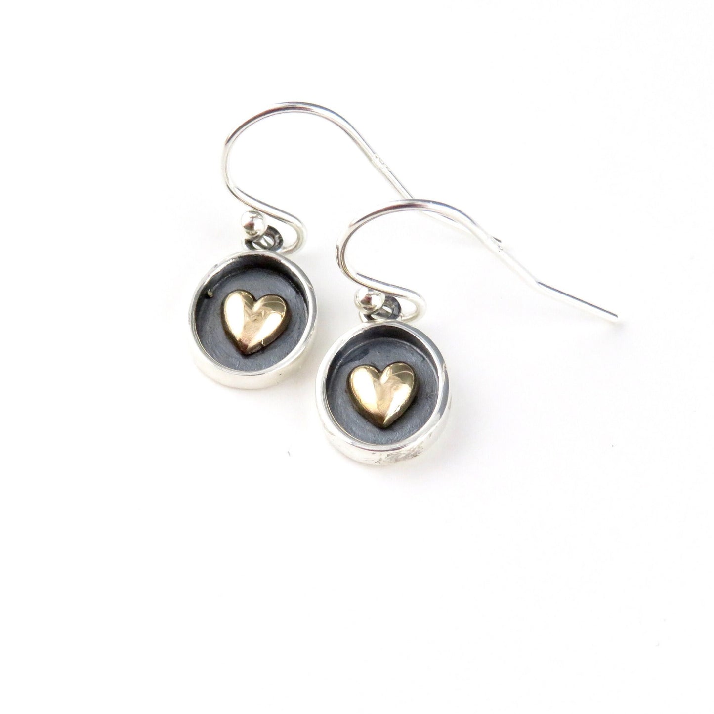Two Tone Heart Earrings | Silver Gold Heart Earrings | Mixed Metal Heart Earrings | Sterling Heart Earrings | Framed Heart Earrings