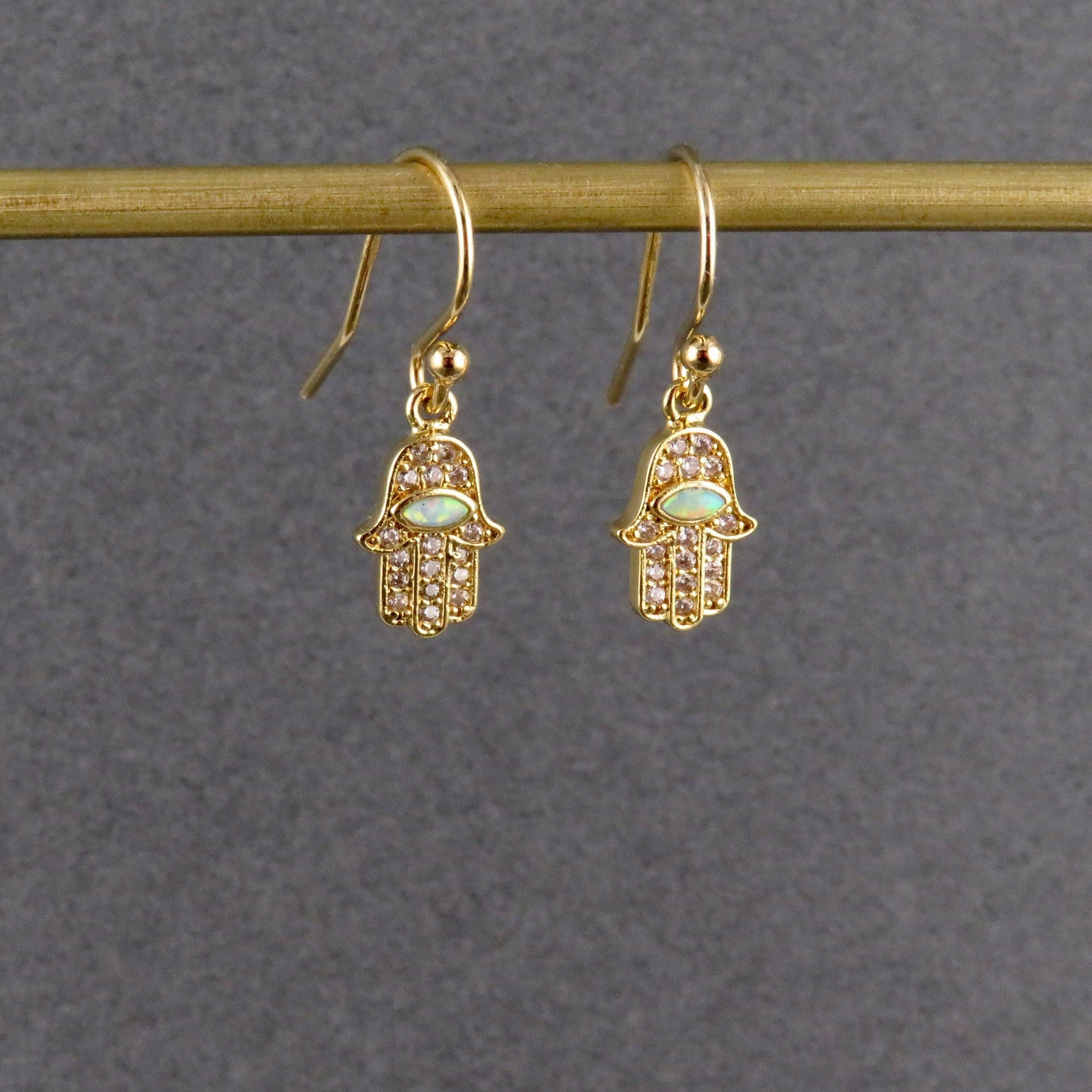 Gold Hamsa Earrings | Opal CZ Hamsa Earrings | Delicate Hamsa Hand Earrings | Gold Sparkly Hamsa Earrings | Minimal Hand of God Earrings