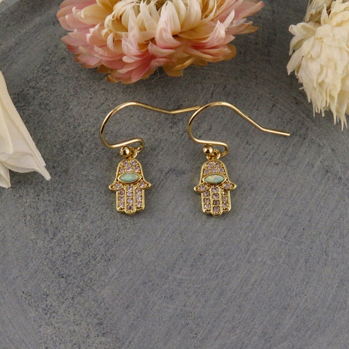 Gold Hamsa Earrings | Opal CZ Hamsa Earrings | Delicate Hamsa Hand Earrings | Gold Sparkly Hamsa Earrings | Minimal Hand of God Earrings
