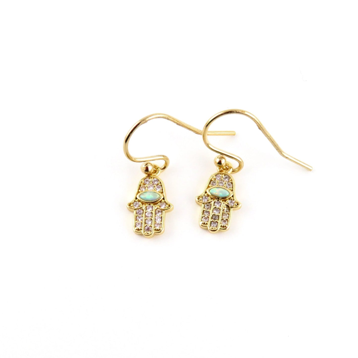 Gold Hamsa Earrings | Opal CZ Hamsa Earrings | Delicate Hamsa Hand Earrings | Gold Sparkly Hamsa Earrings | Minimal Hand of God Earrings