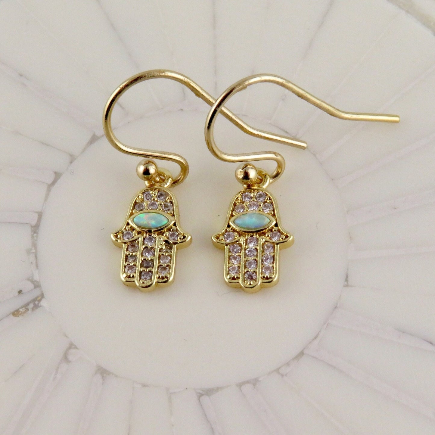 Gold Hamsa Necklace | Opal CZ Hamsa Necklace | Delicate Hamsa Hand Necklace | Gold Sparkly Hamsa Pendant | Minimal Hand of God Necklace