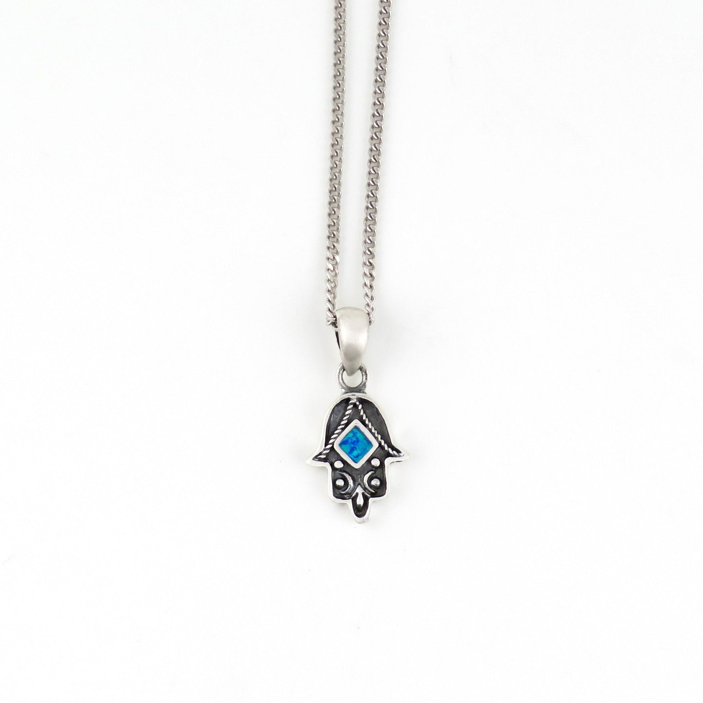 Sterling Hamsa Opal Necklace | Silver Hamsa Pendant | Rustic Hand Necklace | Opal Silver Hamsa Hand Pendant | Sterling Hamsa Opal Necklace