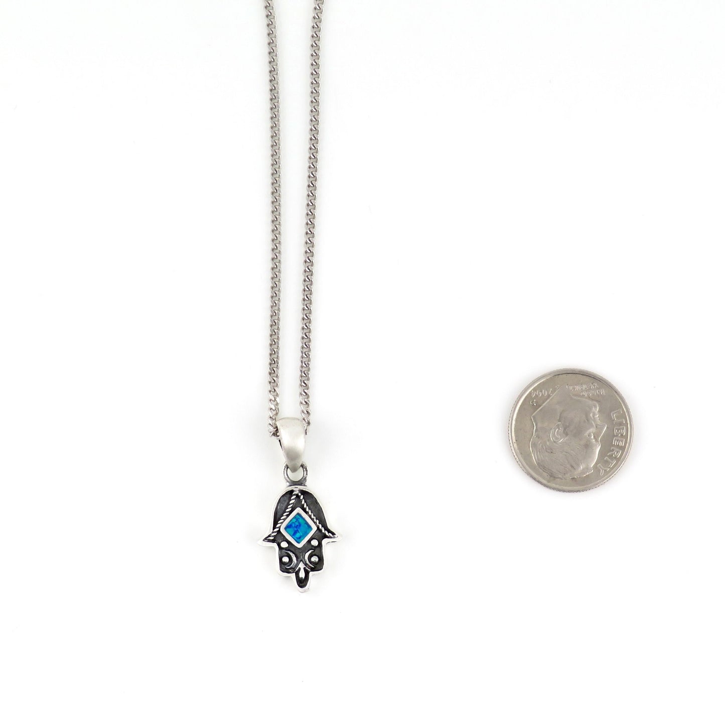 Sterling Hamsa Opal Necklace | Silver Hamsa Pendant | Rustic Hand Necklace | Opal Silver Hamsa Hand Pendant | Sterling Hamsa Opal Necklace
