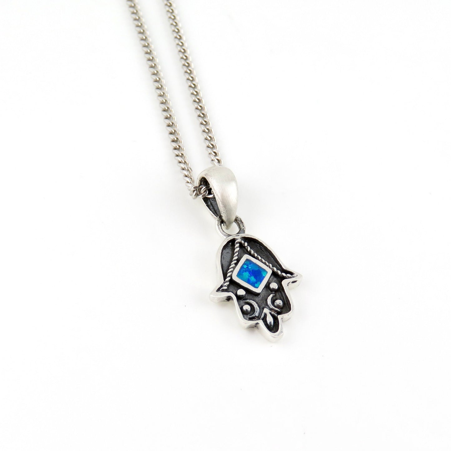 Sterling Hamsa Opal Necklace | Silver Hamsa Pendant | Rustic Hand Necklace | Opal Silver Hamsa Hand Pendant | Sterling Hamsa Opal Necklace