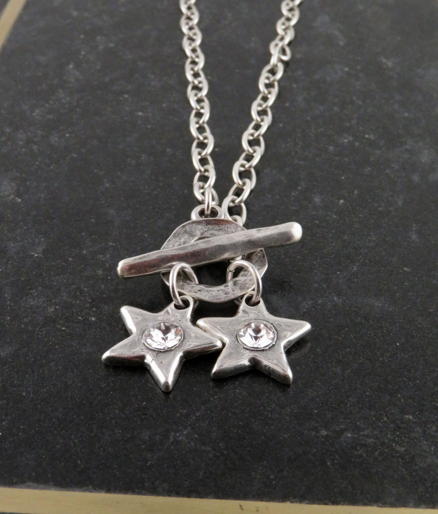 Silver Stars Front Toggle Necklace | Silver Star Necklace | Hammered Silver Star Pendant | Chunky Star Silver Necklace