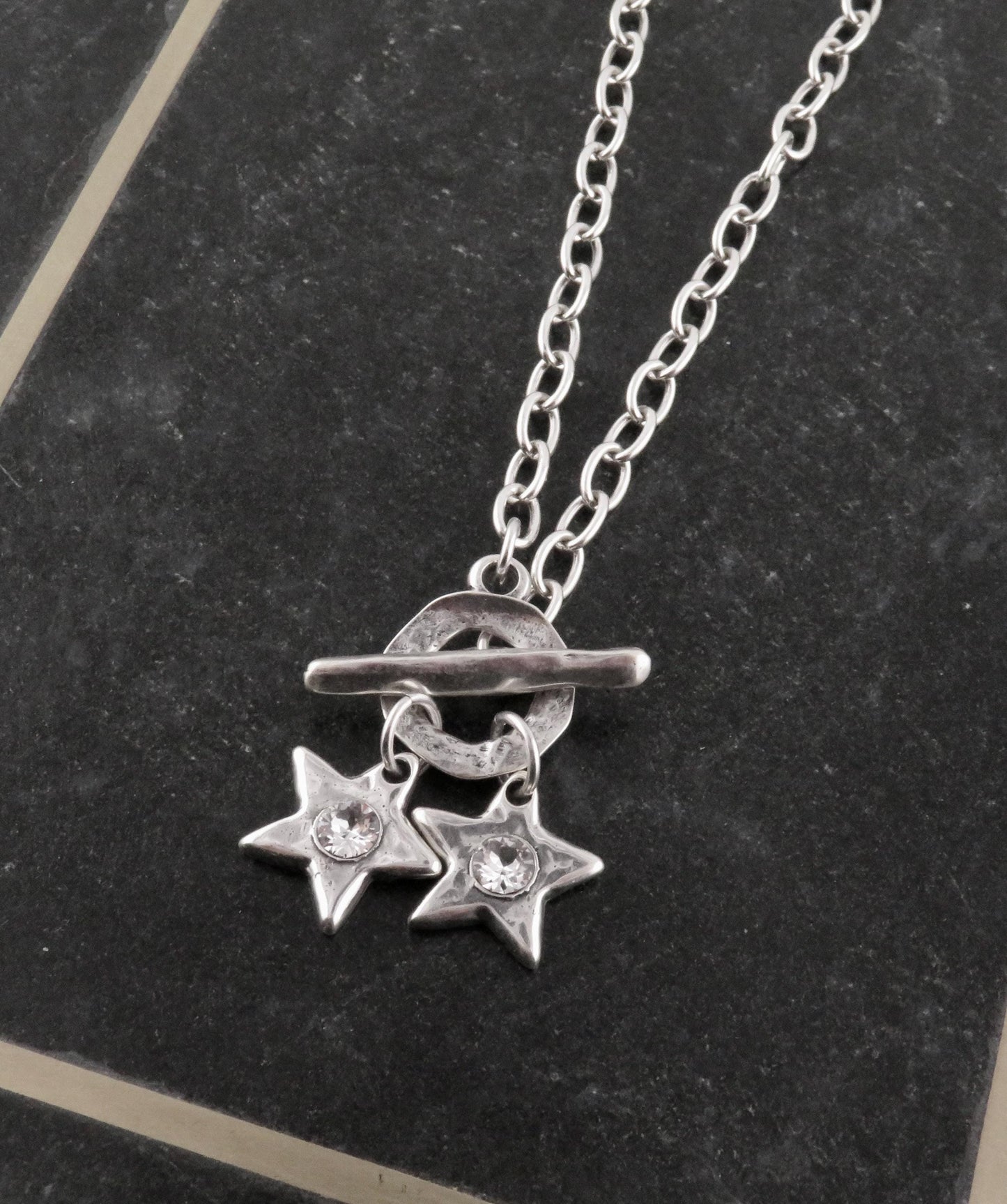 Silver Stars Front Toggle Necklace | Silver Star Necklace | Hammered Silver Star Pendant | Chunky Star Silver Necklace
