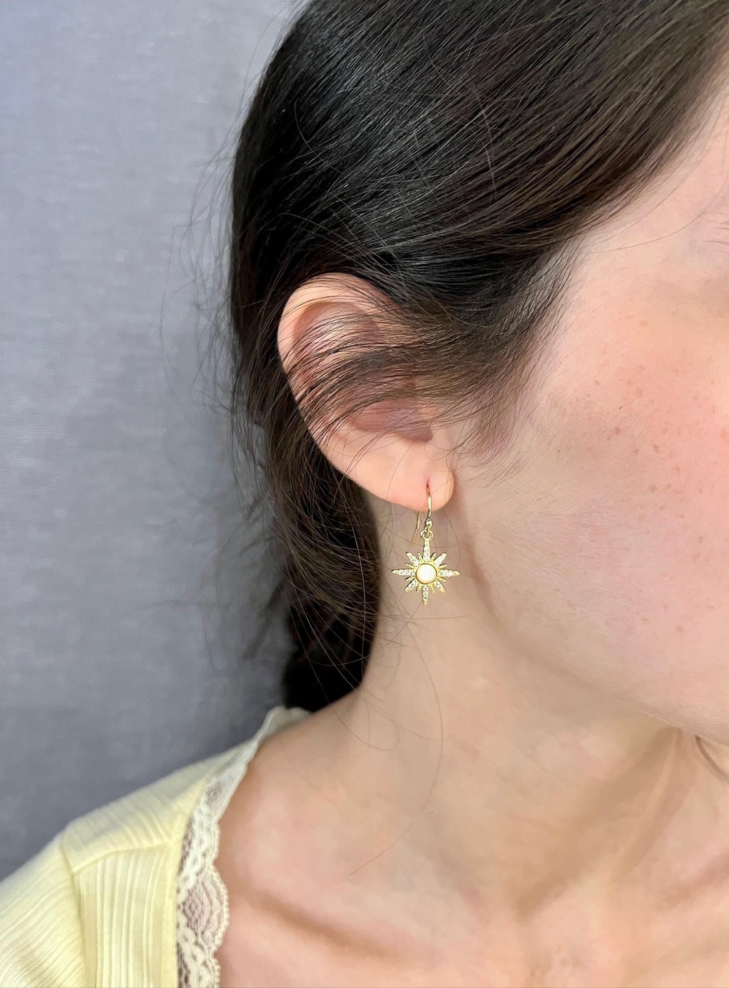 Starburst Opal Earrings | Gold Opal Earrings | Gold Geo Opal Earrings | Opal CZ Earrings | White Opal Star Earrings | Opal Star Earrings