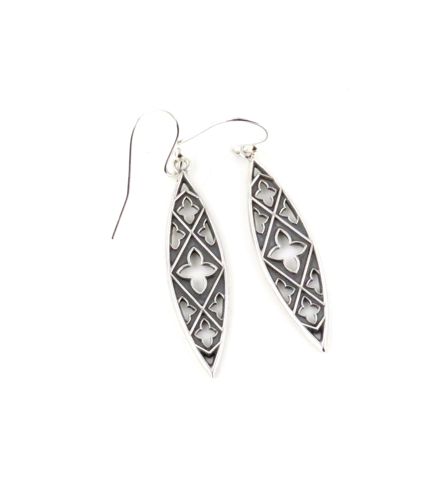 Sterling Gothic Earrings | Silver Marquis Earrings | Textured Silver Earrings | Sterling Open Cutout Earrings | Boho Silver Earrings