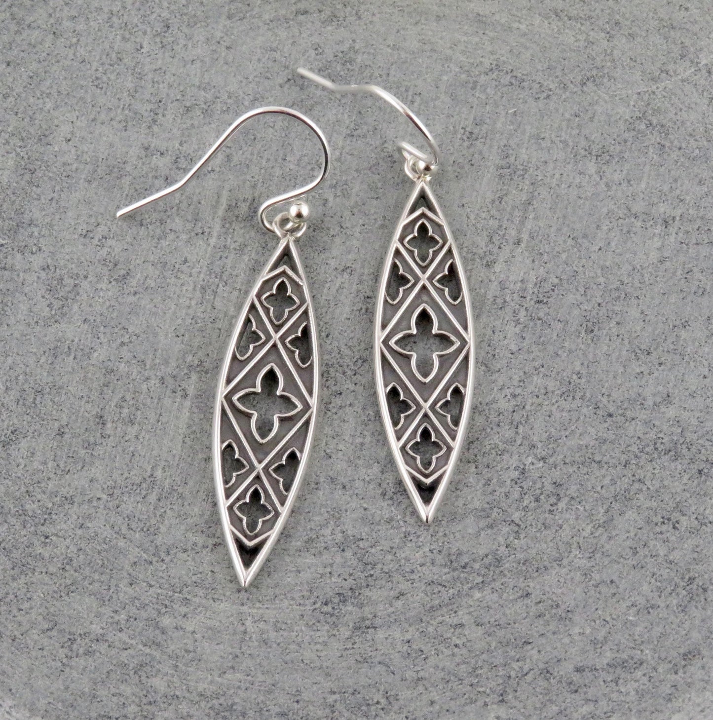 Sterling Gothic Earrings | Silver Marquis Earrings | Textured Silver Earrings | Sterling Open Cutout Earrings | Boho Silver Earrings
