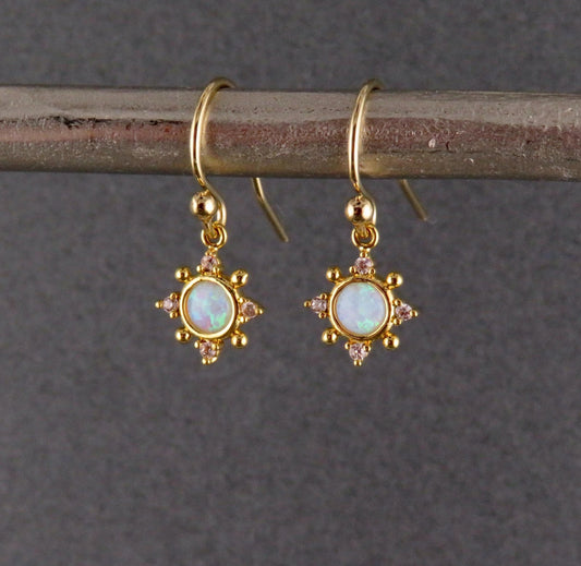 Small Opal Geo Star CZ Earrings