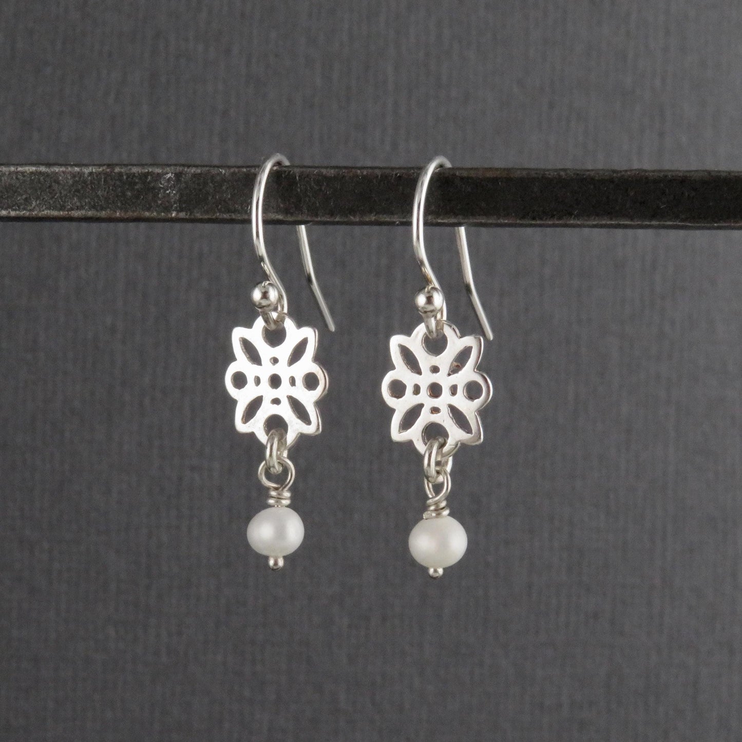 Sterling Pearl Earrings | Freshwater Pearl Silver Earrings | Sterling Delicate Pearl Earrings | Flower with Pearl Earrings | Sweet Flowers