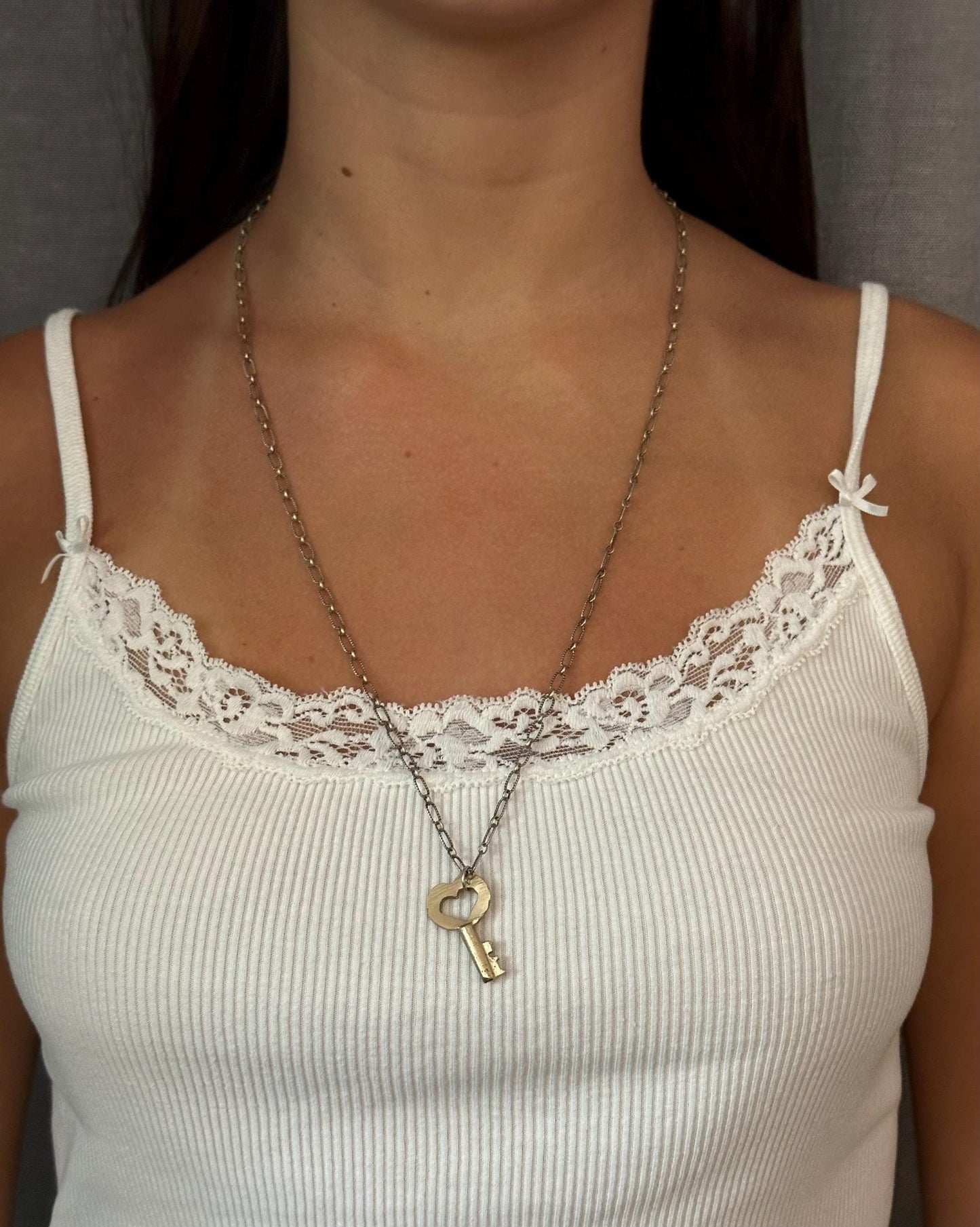 Brass Key Necklace | Chunky Key Pendant | Heart Key Necklace | Rustic Key Necklace | Gold Heart Key Pendant | Key to my Heart Necklace