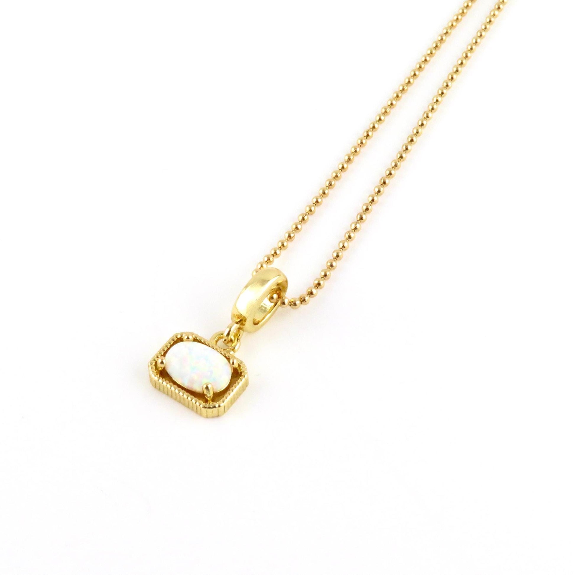 Gold White Opal Necklace | Gold Filled Opal Pendant | Gold Retro Opal Necklace | Framed Opal Necklace | Gold Opal Jewelry | Geo Opal Charm