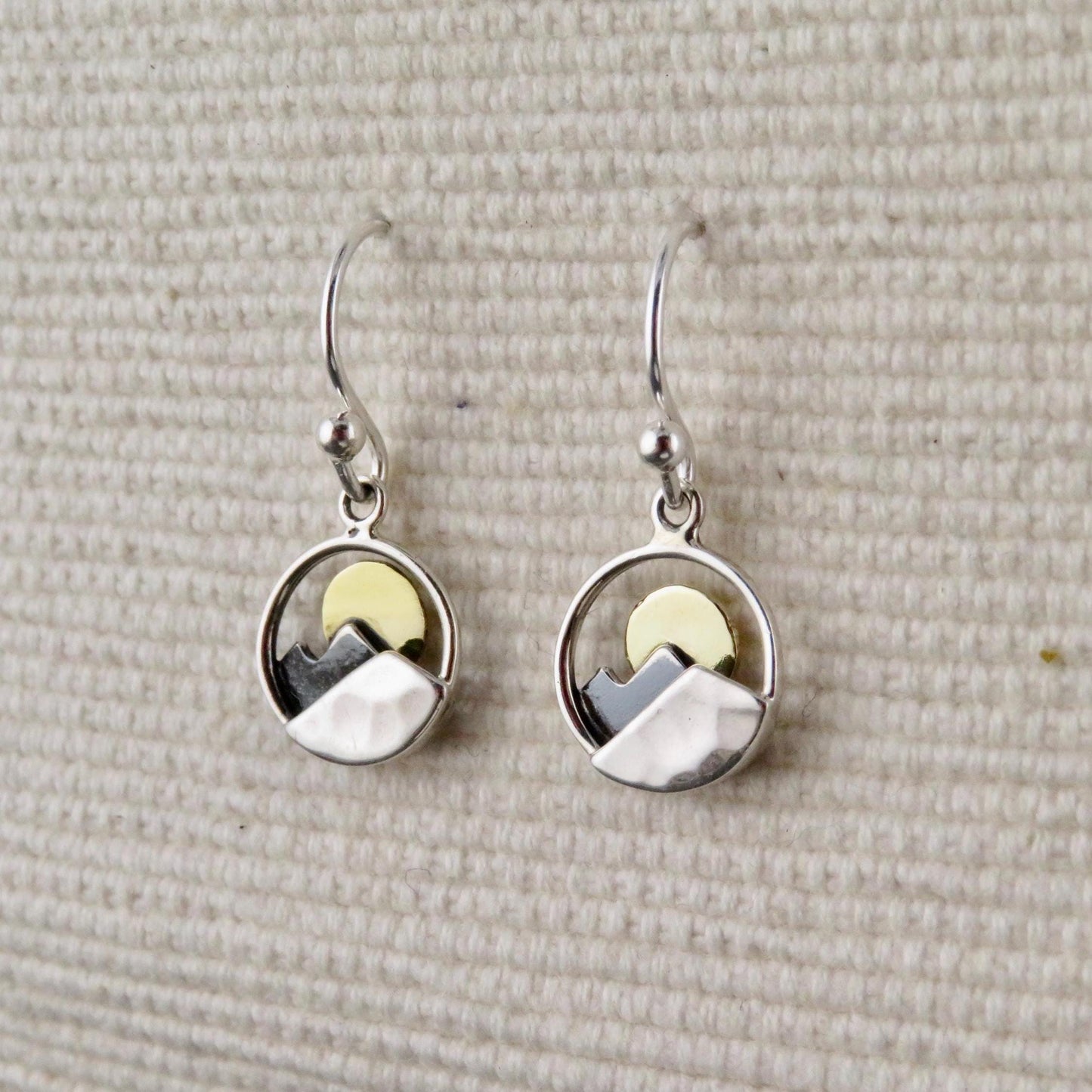 Two Tone Moon Earrings | Gold Silver Mountain Earrings | Mixed Metal Celestial Earrings | Sterling Moon Mountains Earrings | Nature Earrings