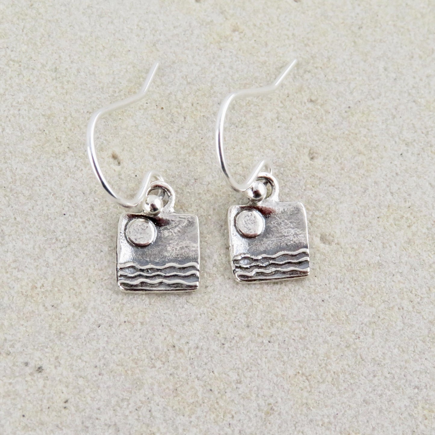 Silver Moon Earrings | Silver Nature Earrings | Silver Landscape Earrings | Sterling Moon Ocean Earrings | Seascape Horizon Earrings