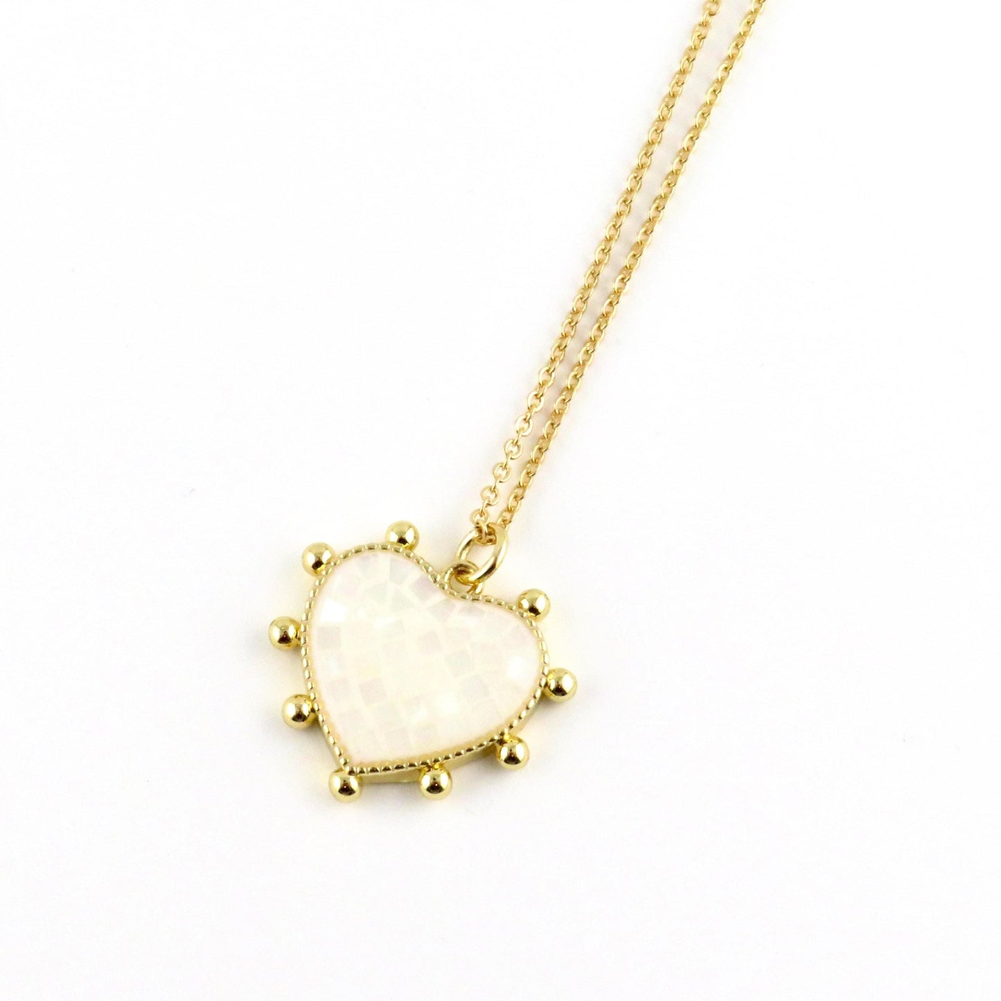 White Mosaic Pearl Heart Necklace