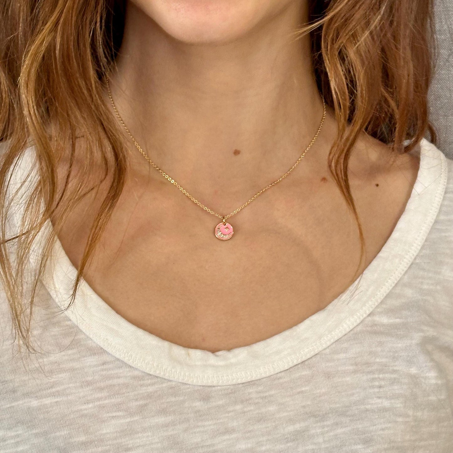 Pink CZ Moon Necklace