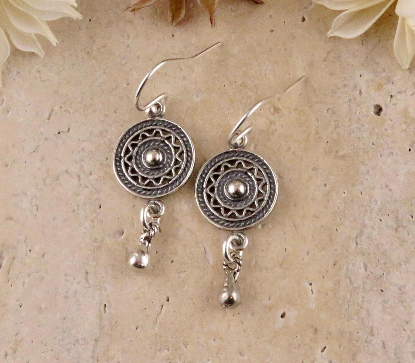 Silver Mandala Earrings | Geometric Silver Earrings | Sterling Circle Earrings | Silver Intricate Earrings | Lacy Sterling Drop Earrings