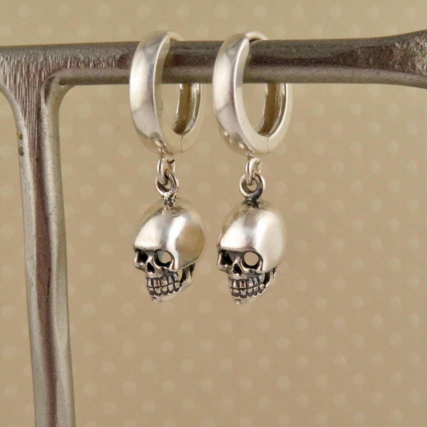 Skull Hoop Earrings | Small Sterling Skull Earrings | Mini Skull Earrings | Tiny Skull Hoop Earrings | 3D Skull Hoops | Sterling Skull Hoops
