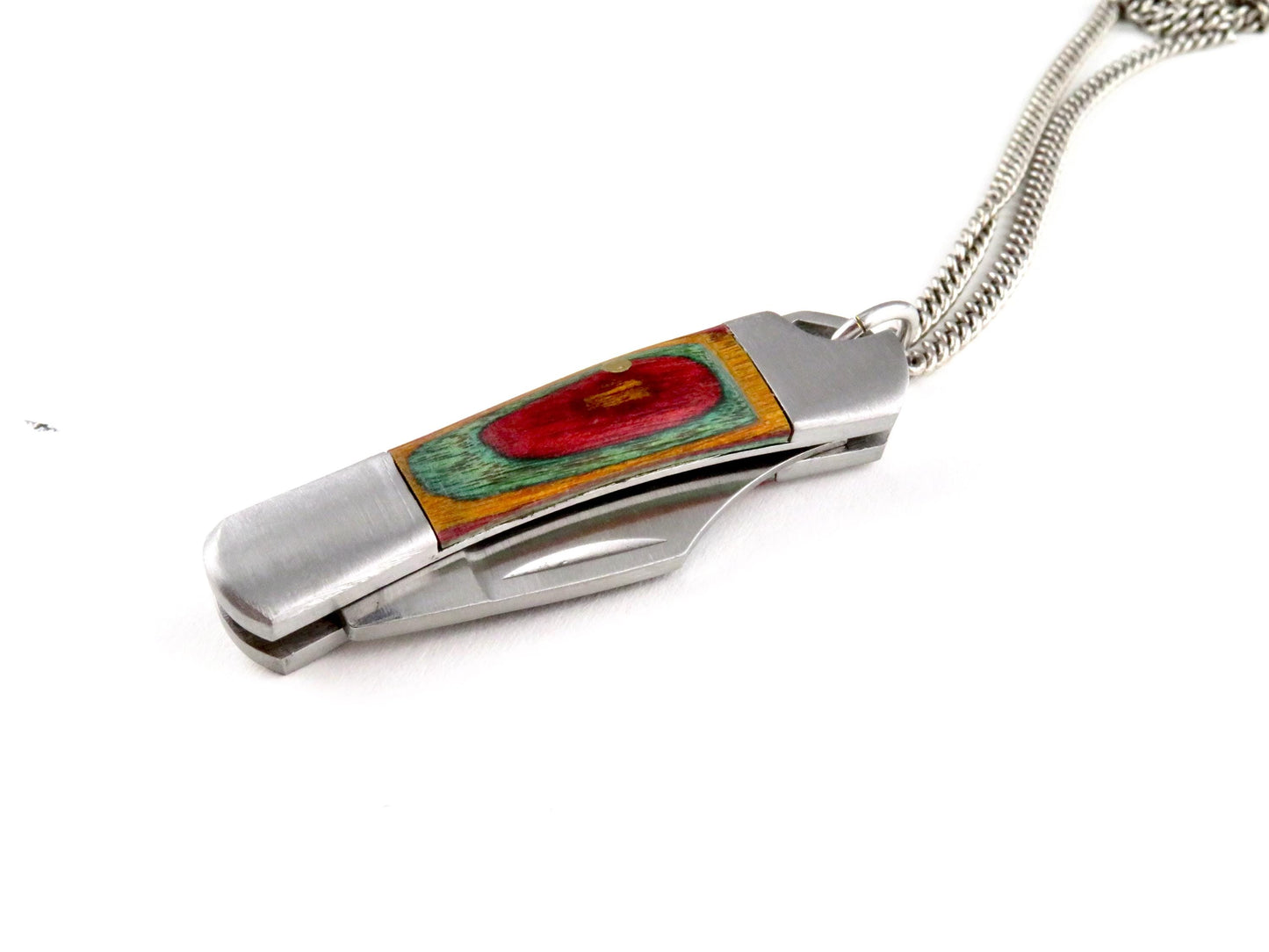 Wood Knife Necklace | Pocketknife Necklace | Mini Knife Necklace | Rainbow Wood Pocketknife Pendant | Knife Pendant | Pocketknife Jewelry