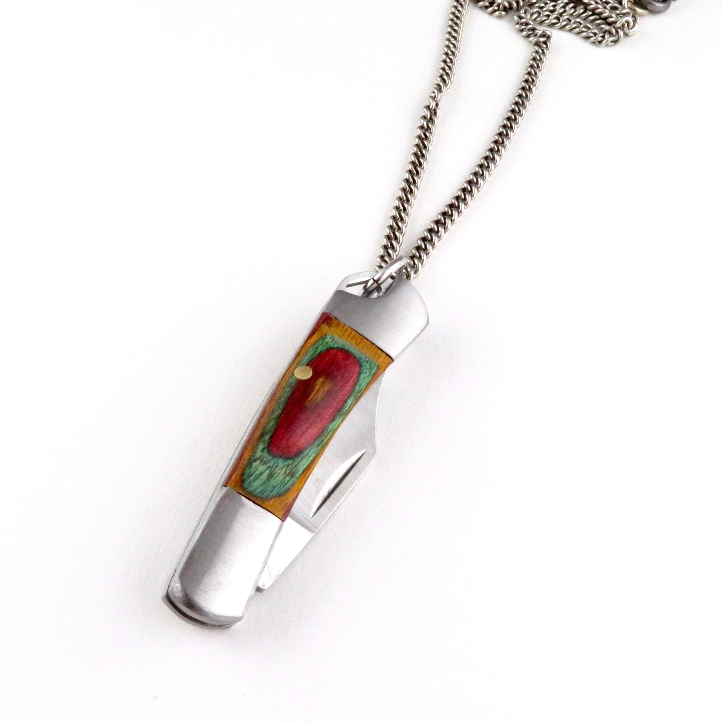 Wood Knife Necklace | Pocketknife Necklace | Mini Knife Necklace | Rainbow Wood Pocketknife Pendant | Knife Pendant | Pocketknife Jewelry
