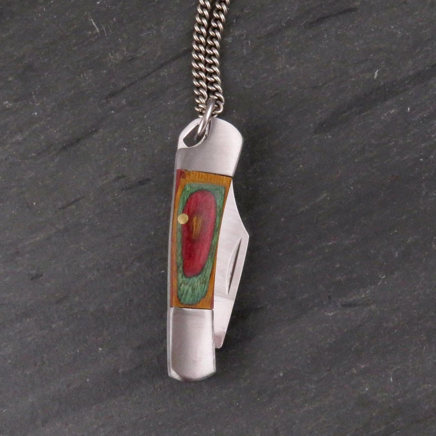 Wood Knife Necklace | Pocketknife Necklace | Mini Knife Necklace | Rainbow Wood Pocketknife Pendant | Knife Pendant | Pocketknife Jewelry