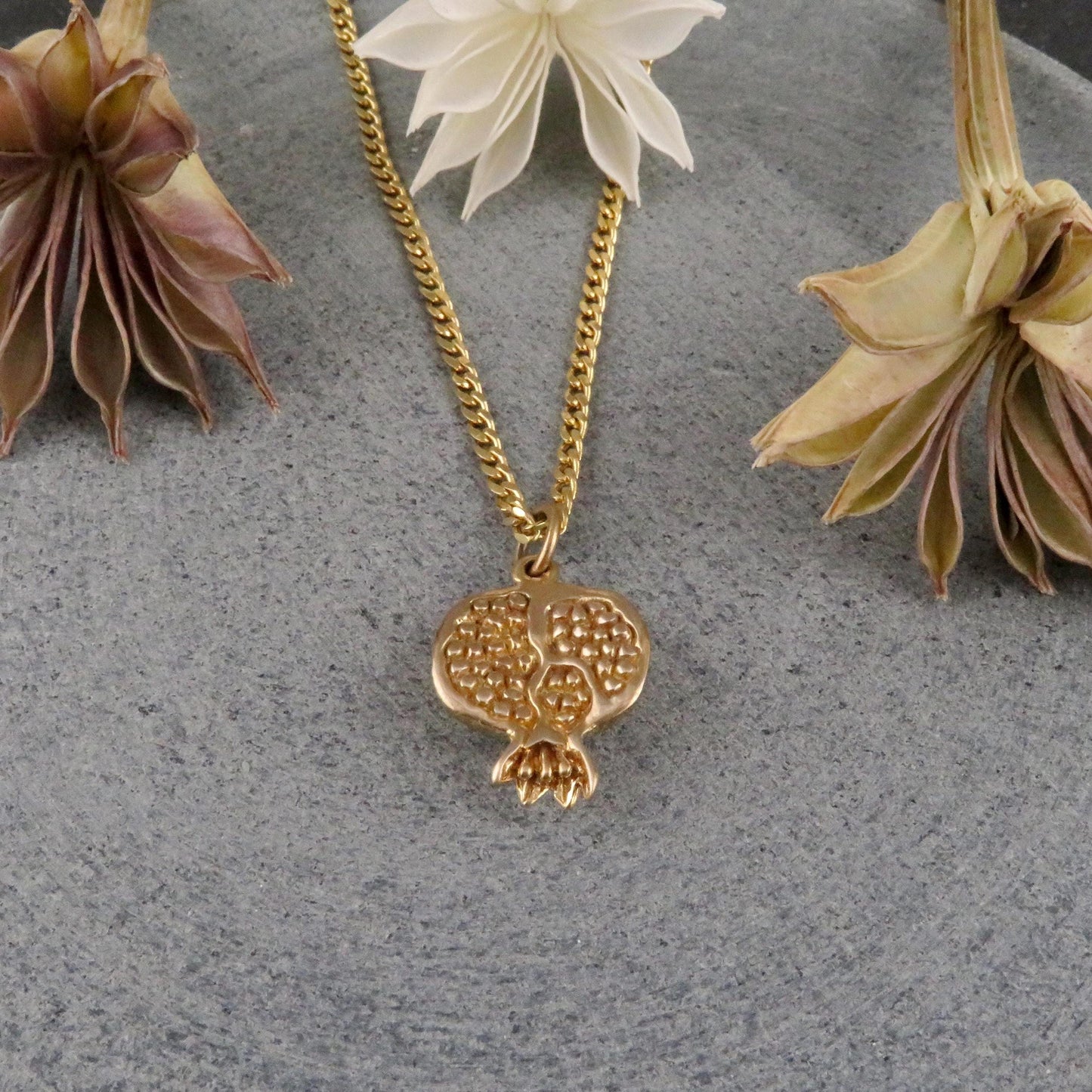 Gold Pomegranate Necklace | Bronze 3D Pomegranate Pendant | Pomegranate Jewelry | Seeded Pomegranate Gold Necklace | Pomegranate Charm