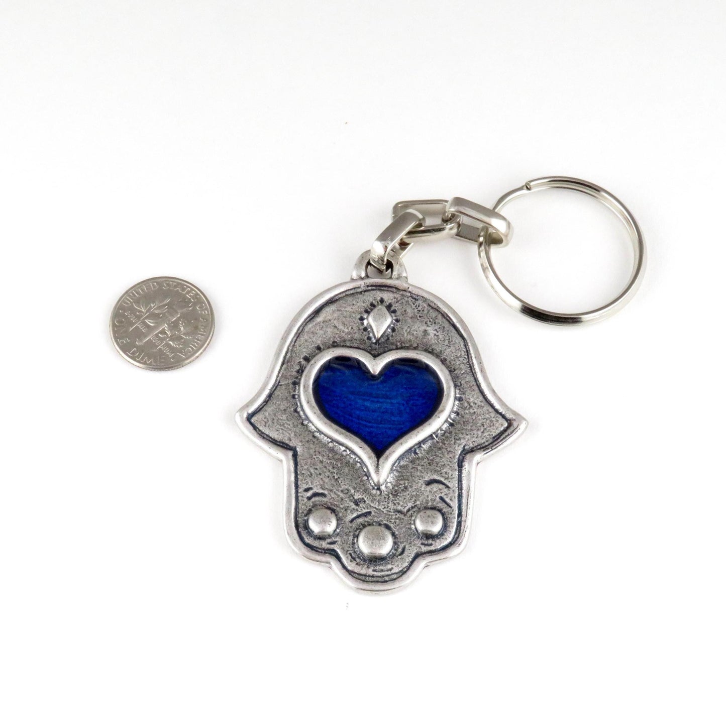 Silver Hamsa Keychain | Silver Hand Heart Keychain | Hamsa Heart Keyring | Protection Keychain | Blue Hamsa Keychain | Blue Hamsa Keyring