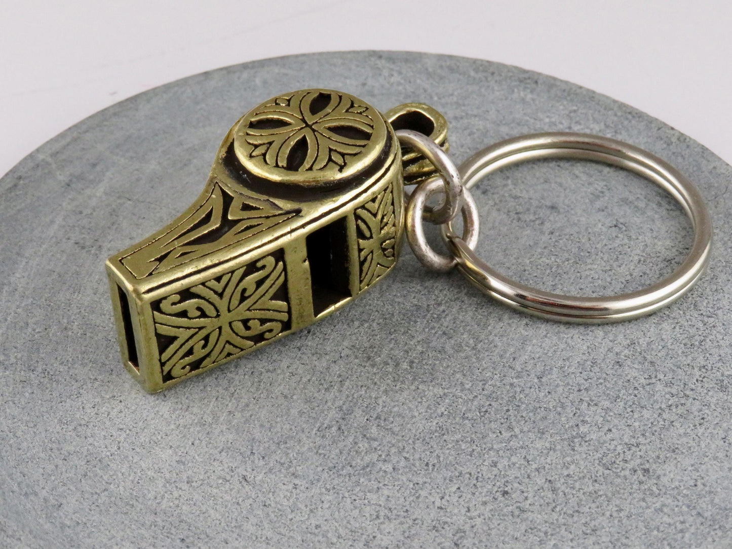 Brass Whistle Keychain | Geo Whistle Keyring | Brass Fancy Whistle | Gold Whistle Keyring | Rustic Brass Whistle Keychain | Whistle Gift