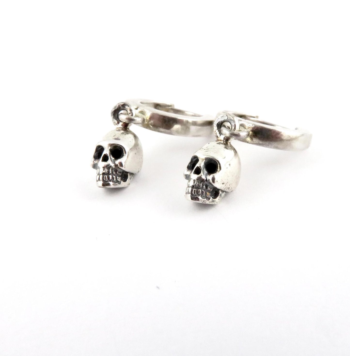 Skull Hoop Earrings | Small Sterling Skull Earrings | Mini Skull Earrings | Tiny Skull Hoop Earrings | 3D Skull Hoops | Sterling Skull Hoops
