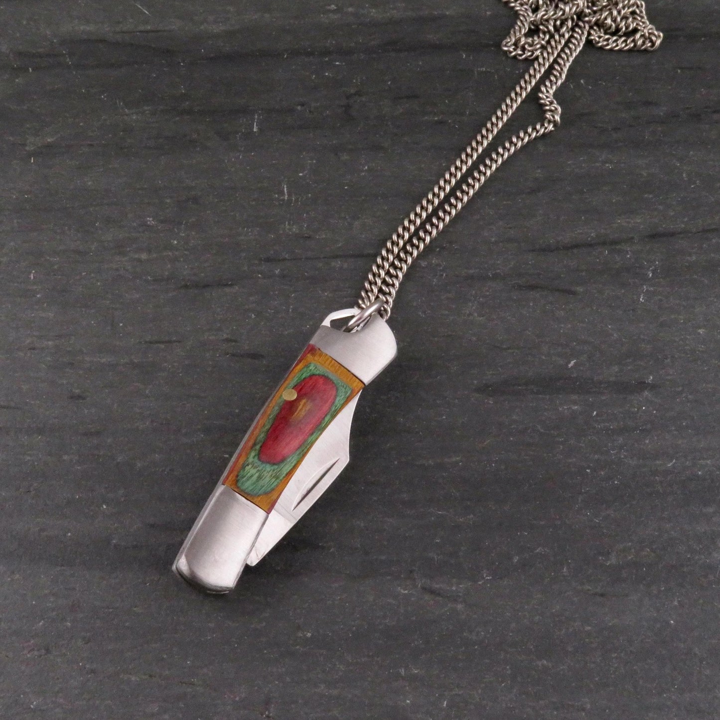 Wood Knife Necklace | Pocketknife Necklace | Mini Knife Necklace | Rainbow Wood Pocketknife Pendant | Knife Pendant | Pocketknife Jewelry
