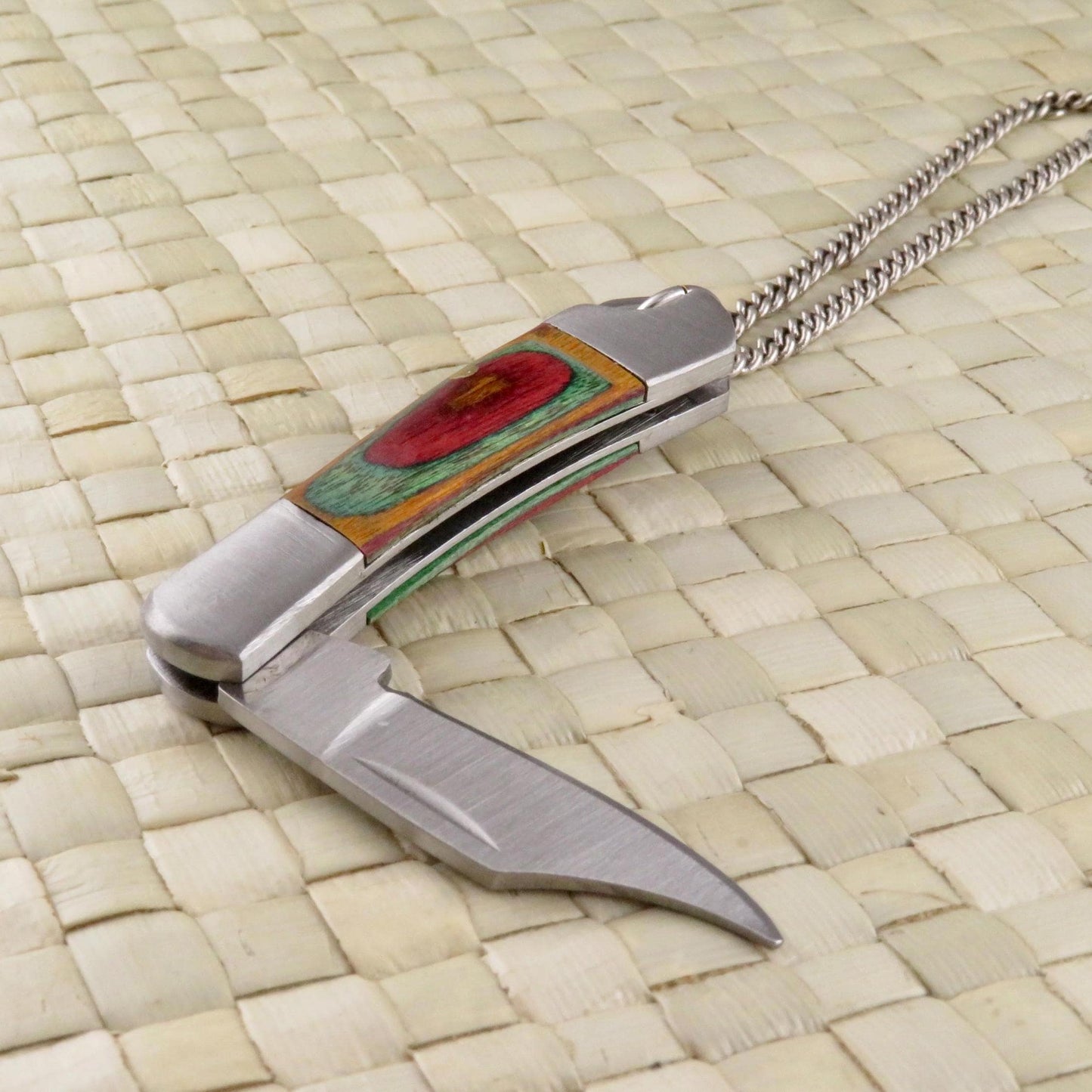 Wood Knife Necklace | Pocketknife Necklace | Mini Knife Necklace | Rainbow Wood Pocketknife Pendant | Knife Pendant | Pocketknife Jewelry