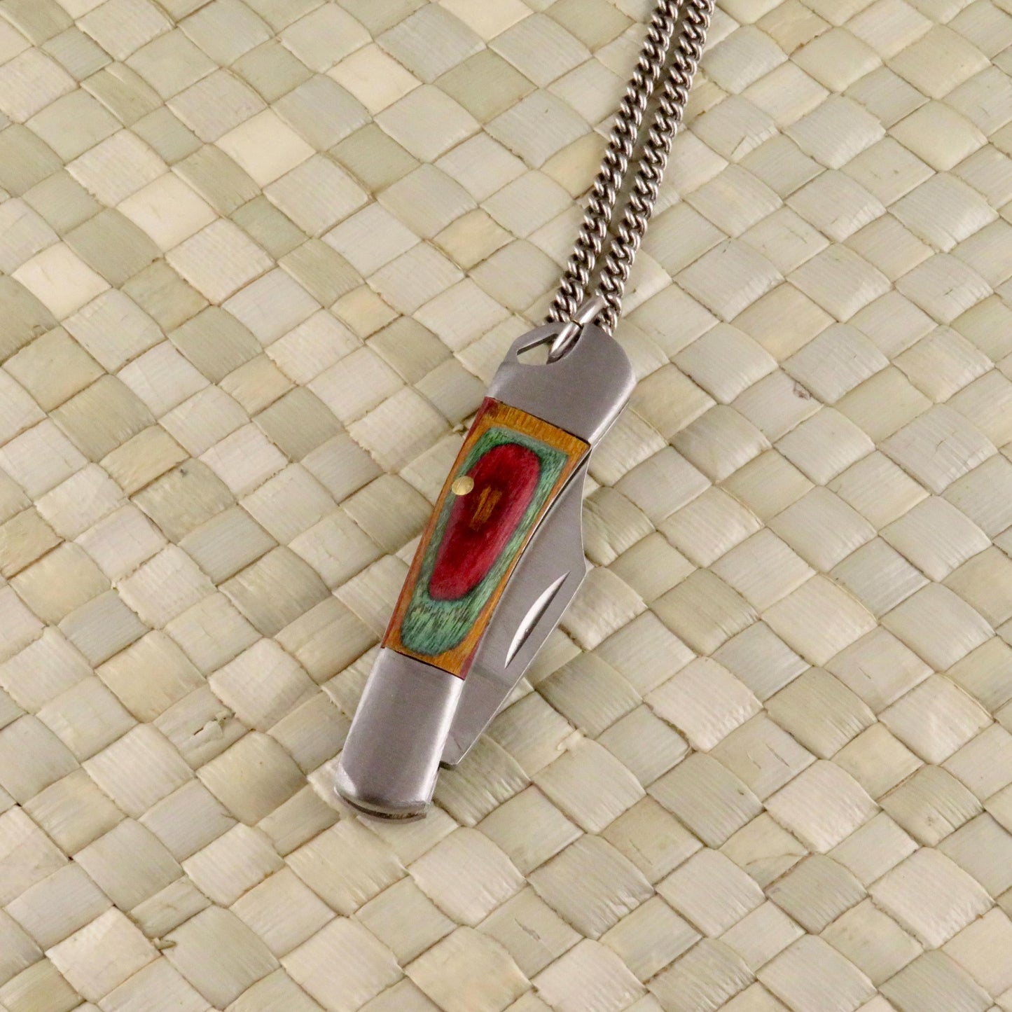 Wood Knife Necklace | Pocketknife Necklace | Mini Knife Necklace | Rainbow Wood Pocketknife Pendant | Knife Pendant | Pocketknife Jewelry