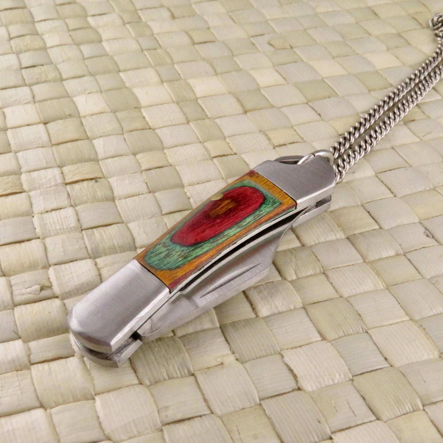 Wood Knife Necklace | Pocketknife Necklace | Mini Knife Necklace | Rainbow Wood Pocketknife Pendant | Knife Pendant | Pocketknife Jewelry
