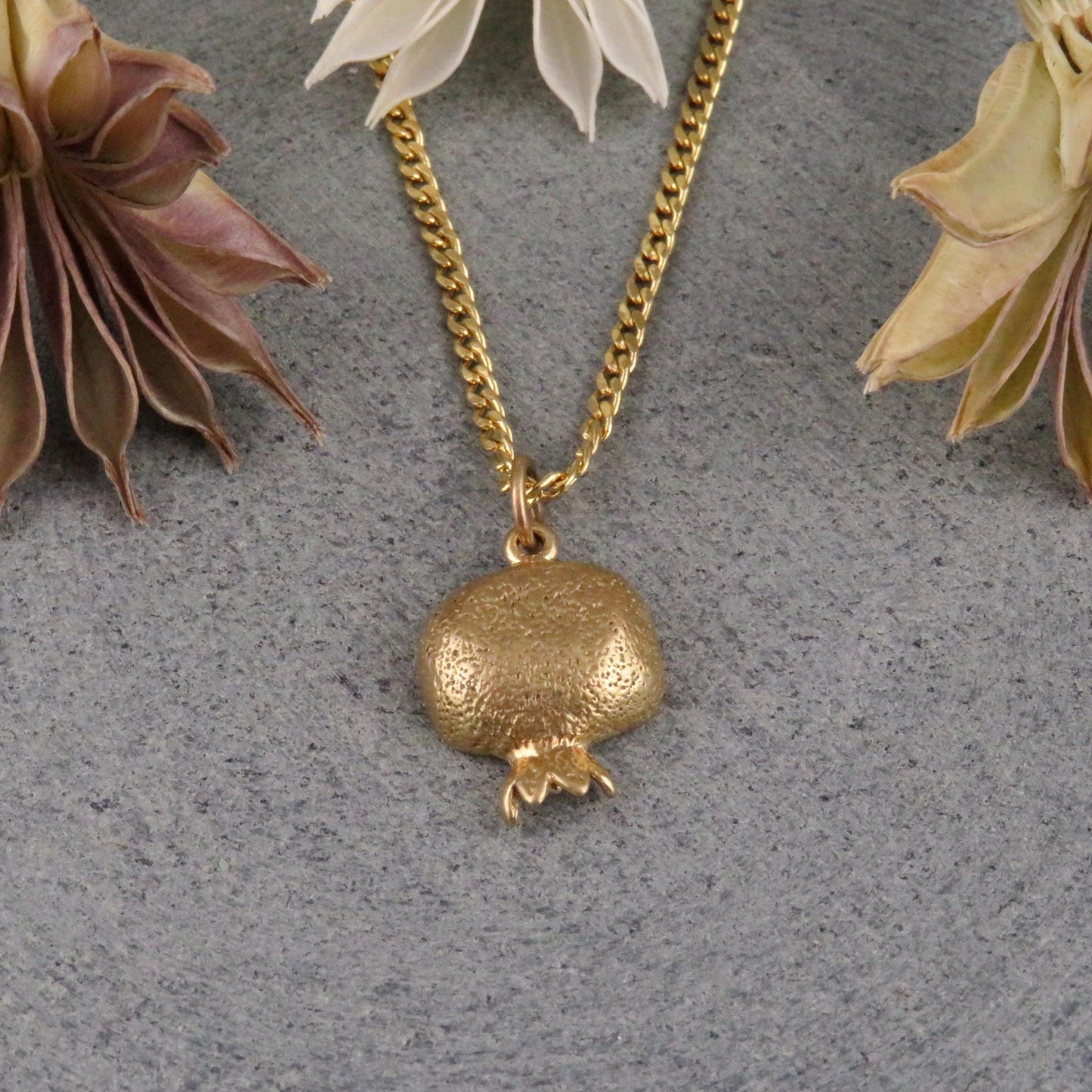 Gold Pomegranate Necklace | Bronze 3D Pomegranate Pendant | Pomegranate Jewelry | Seeded Pomegranate Gold Necklace | Pomegranate Charm