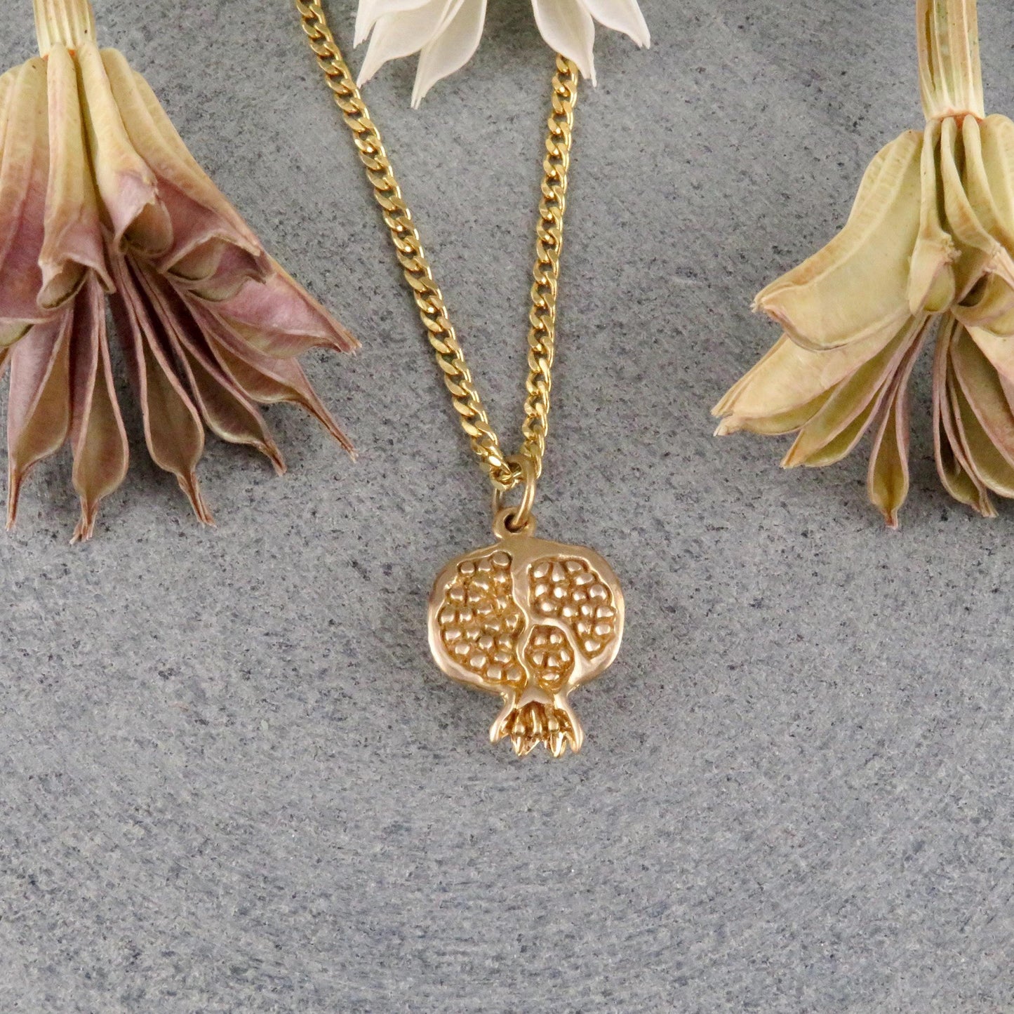 Gold Pomegranate Necklace | Bronze 3D Pomegranate Pendant | Pomegranate Jewelry | Seeded Pomegranate Gold Necklace | Pomegranate Charm
