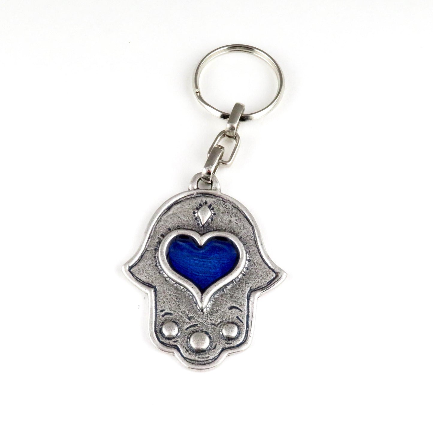Silver Hamsa Keychain | Silver Hand Heart Keychain | Hamsa Heart Keyring | Protection Keychain | Blue Hamsa Keychain | Blue Hamsa Keyring