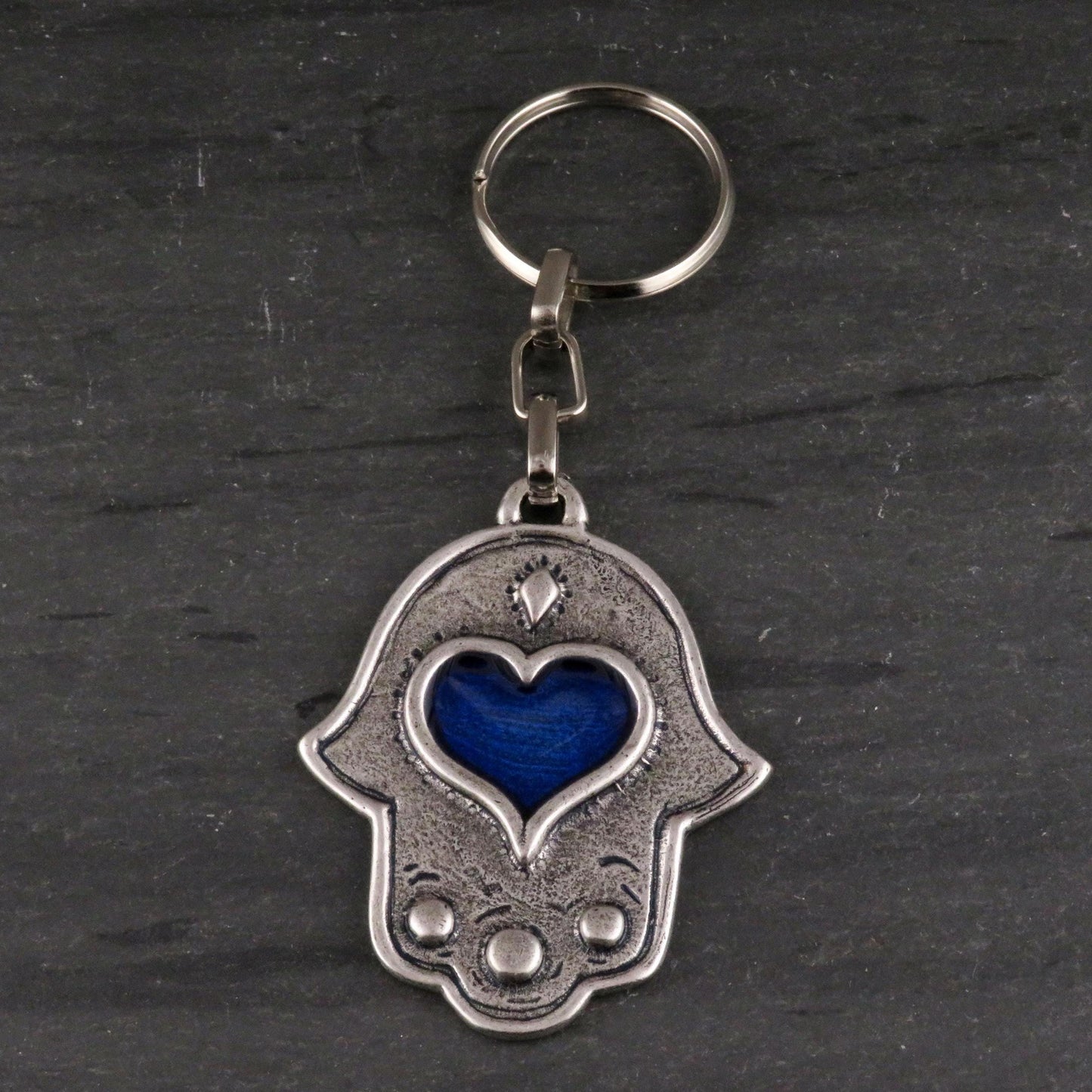 Silver Hamsa Keychain | Silver Hand Heart Keychain | Hamsa Heart Keyring | Protection Keychain | Blue Hamsa Keychain | Blue Hamsa Keyring