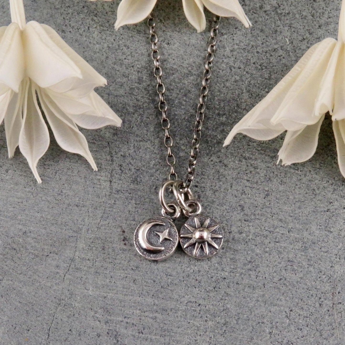 Sterling Celestial Necklace | Silver Moon Sun Necklace | Tiny Silver Moon Sun Necklace | Sterling Small Celestial Charms Necklace | Minimal