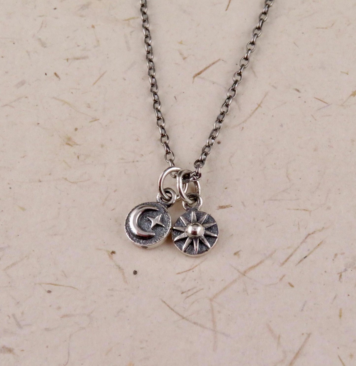Sterling Celestial Necklace | Silver Moon Sun Necklace | Tiny Silver Moon Sun Necklace | Sterling Small Celestial Charms Necklace | Minimal